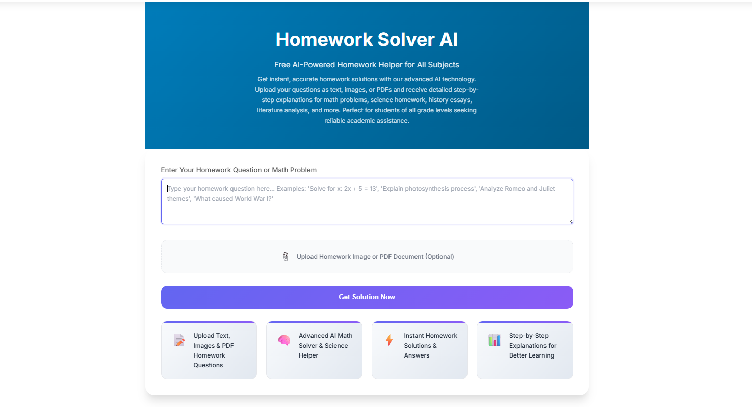 Online free Tool Homework Solver AI